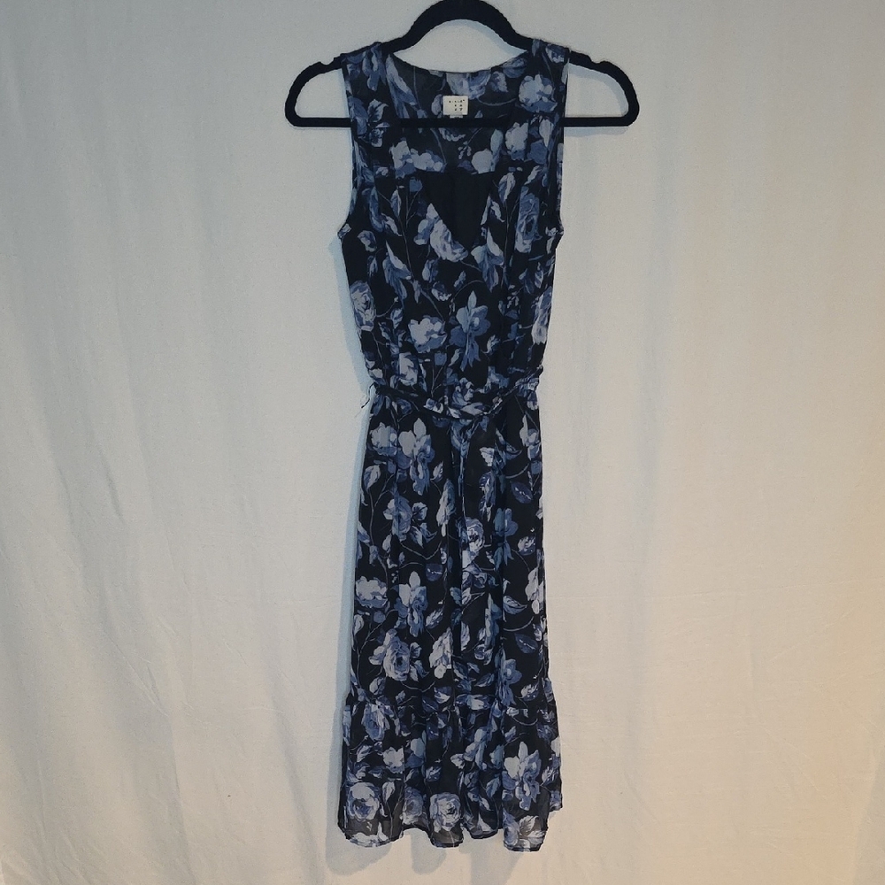 A New Day Floral Midi Dress - Navy and White